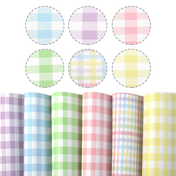 6Pcs/set Easter Day Lychee Textured Faux Leather Sheets 7.87x12.99inch Geometry Plaid Printed Synthetic Leather Fabric for DIY Earrings Bows Crafts Festival Decorations