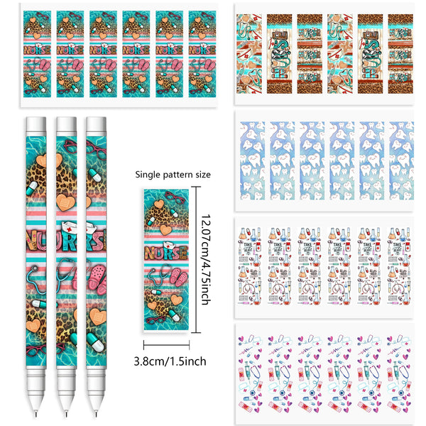 1pc UV DTF Pen Wrapping Decals Nurse health teeth series Pen Wrapping Decals UV DTF Vinyl Stickers Waterslide Epoxy Pen Wrapper For Craft Pen Gift（6 patterns on one sheet）