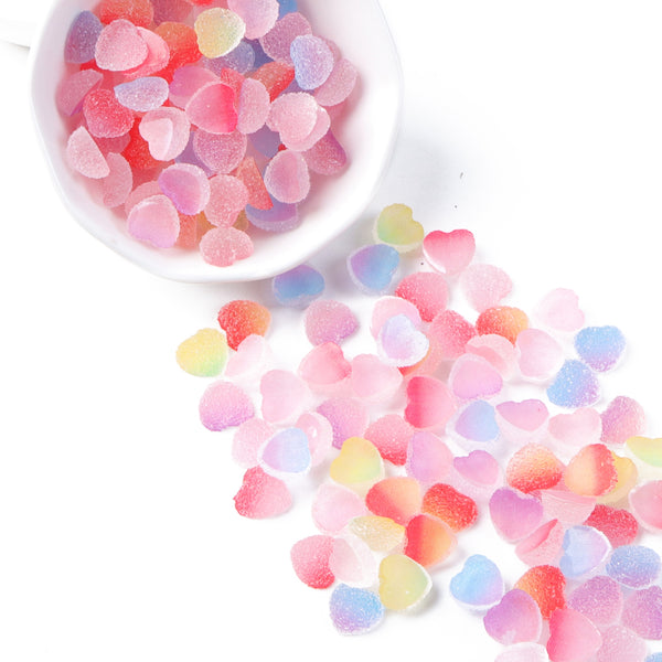 50pcs /lot Frosted Sugar Candy Sweety Heart Acrylic Resin Charms Flat Back Gradient Color Cabochons For PVC Crafts Flatbacks Diy Crafts, Scrapbooking & Jewelry Making