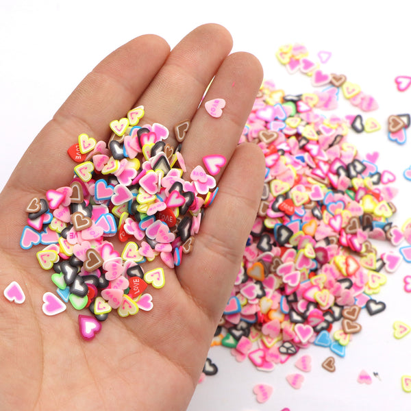 Valentine's-50g/pack cute Heart Shaped Series Polymer Clay Slices mixedcolor  thinly sliced polymer clay for DIY Jewelry/Beadwork/Making diy Slime Embellishments, Resin Crafts - Unscented DIY Decorations Pack