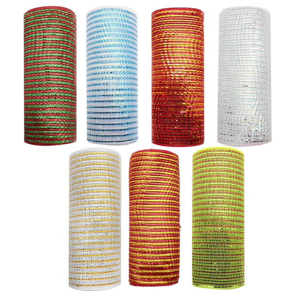 1 Roll 10.4 Inch X 10 Yards/roll Colorful Mesh Ribbon Mesh Wreath Supplies Metallic Foil Mesh Ribbon For DIY Bouquets Craft Home Party Wedding Holiday Decoration Supplies