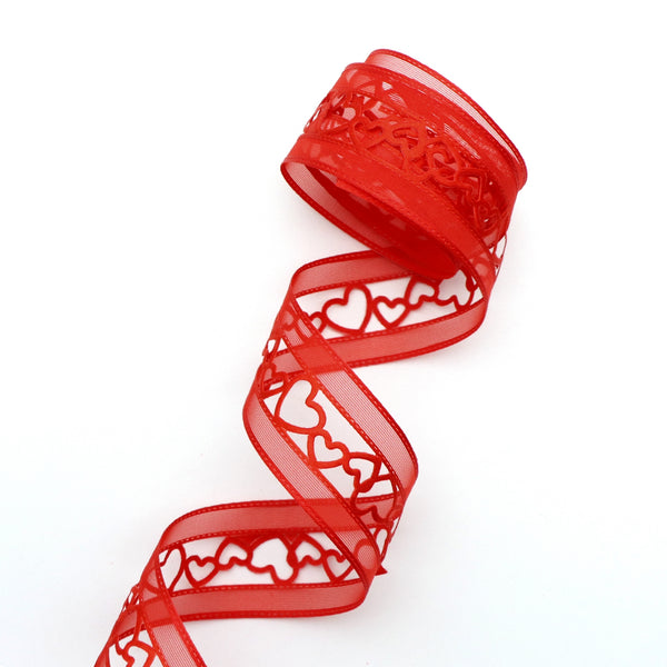 1 Roll 5 Yards 1.5inch/38mm Red Hollow Cut Out Heart Ribbon For Clothing Trim Accessories DIY Scrapbooking Gift Wrapping Sewing Birthday Wedding Party Home Decor