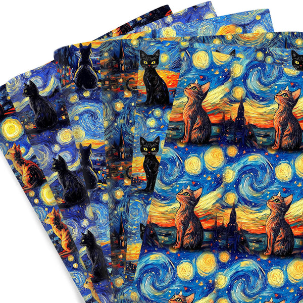 1pc Sky Starry Night Black Cat Series Pattern Quilting Fabric-57x19.68inch(145x50cm) Polyester Cotton Craft Fabrics DIY Handmade Projects Doll Clothes Fabric Precut For Patchwork Craft(108gsm)