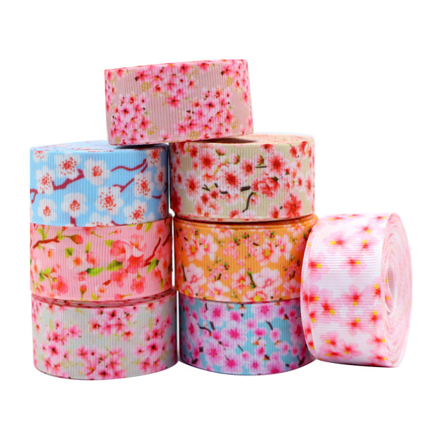 Set, 40yards/set Cherry Blossom Flower Ribbon Roll 25mm/1inch Grosgrain Material Ribbon Set For Gift Package Wrapping, Hair Bow Clip Accessory Making, Crafting Holiday Wreaths Decor, Scene Decor, Home Decor,Theme Party Decor(8 rolls/set,5 yards/roll)