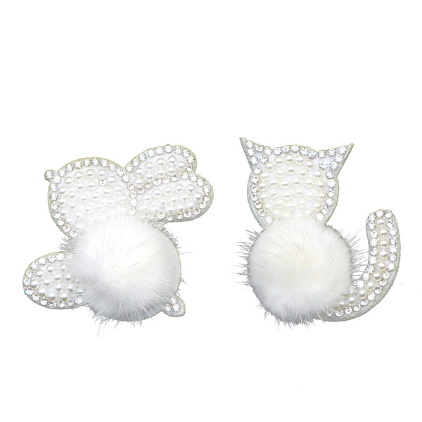 2pcs rabbit or cat Shape Rhinestone non-woven patch And Faux Pearl Applique,Animal Shape Rhinestone Patches, Sew On Patches For Clothes, Hats And Bag Decoration