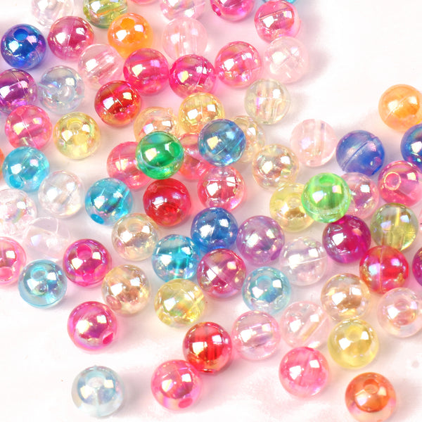 100pcs/pack Acrylic Round Beads Assorted Colors Iridescent AB Color Transparent Loose Spacer Beads With Hole Ideal For DIY Crafts,Bracelet,Mobile Phone Chains,Keychain,Necklace,Jewelry Making Accessories