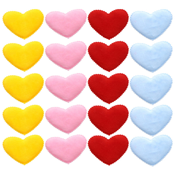 20pcs/set  Velvet Heart Patch Ultrasonic Embossed Applique For Handmade Hat Crafts Clothes Sewing Patches DIY Headwear Clips Bow Decor Love Valentine's Day Ultrasonic Embossed Accessories,4Color ,5pcs each color