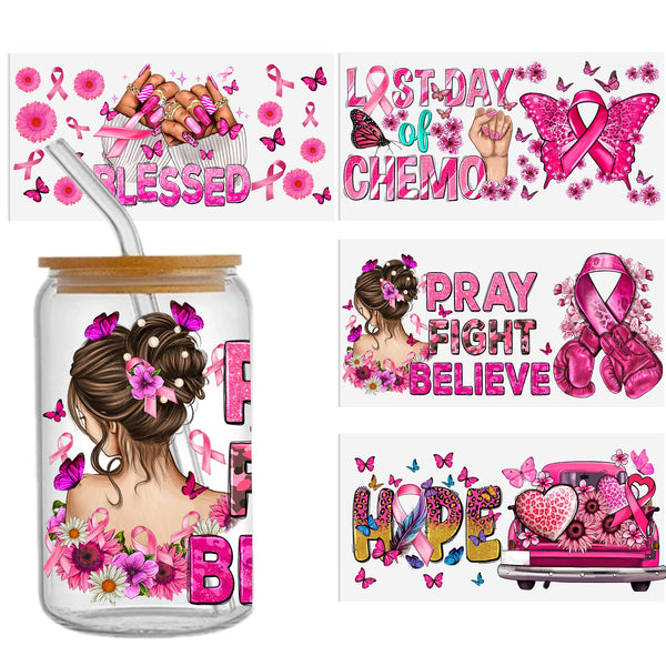 4pcs/set UV DTF Cup Wrap Decals Hospital Nurse doctor Breast cancer Series For Any Hard Surface, UV DTF Transfer Sticker Waterproof Sticker For Libbey Glass Cups Tumbler Furniture gift Craft Wood DIY Crafts cup Applies to16OZ-20OZ