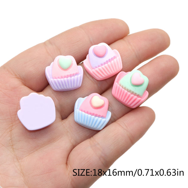 10Pcs Cupcake Heart 3D Resin  for DIY Jewelry Making,Earrings,Scrapbook,Pendants,Hair Clip,Hair Accessories Decorations