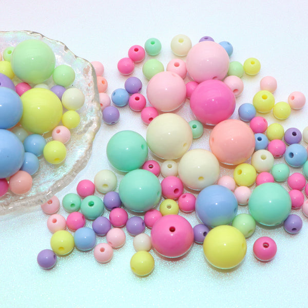 20g/pack Plain Acrylic Beads  Candy Mix Color Loose Round Beads With Hole For Jewelry Making DIY Fashion Bracelet Key Bag Chain Handmade Crafts Supplies