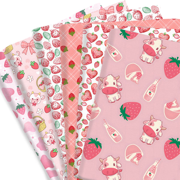 1pc Pink Color Strawberry Cow Series Pattern Quilting Fabric-17.7x19.68inch(45x50cm) Polyester Cotton Craft Fabrics DIY Handmade Projects Doll Clothes Fabric Precut For Patchwork Craft(108gsm)