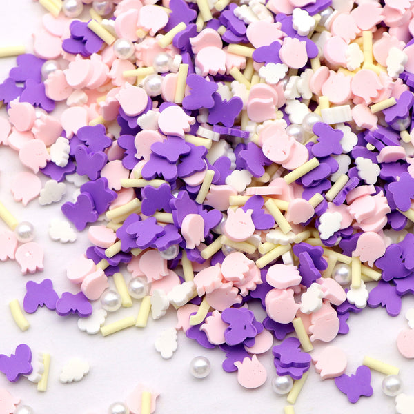 50g MIxed Shaped Butterfly Flower Polymer Clay Chips for Nail Art, Lip Gloss, Phone Decoration, Spring Craft Confetti, DIY Manicure Flakes