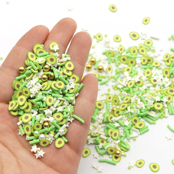 20g/pack Avocado-Fruits Series Polymer Clay Slices with Round Beads - Avocado Shaped Designs thinly sliced polymer clay for diy Slime Embellishments, Resin Crafts - Unscented DIY Decorations Pack