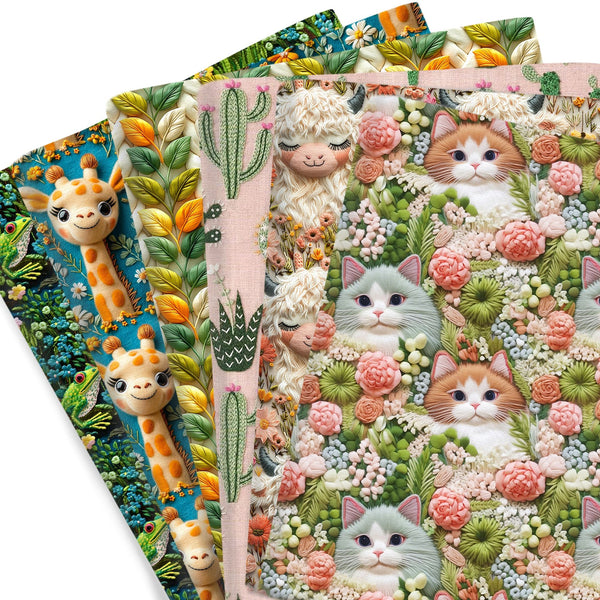 1pc 57x19.68inch Cat Cactus Cow Frog Flowers 3D Imitation Embroidery Digital Printing Polyester Cotton Fabric, Suitable For Sewing Bags, Shoes, Hats, Toys, Pet Clothes, And Decorative Fabrics (108gsm）