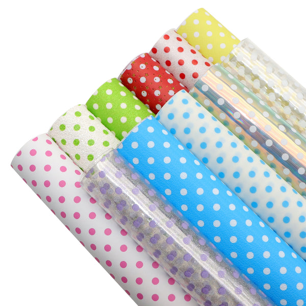 11Pcs/set Geometry Rainbow Dot Printed Faux Leather Sheets 7.87x12.99inch Different Material Sample Set Synthetic Leather Fabric For DIY Earrings Bows Crafts Projects