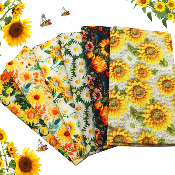 1pc 50x45cm 19.68x17.7in Sunflower Polyester Cotton Fabric For Sewing Quilting Needlework Fabrics Imitation Embroidery 3d Printed Flower Hand Sewing DIY Doll Fabric Stitching Suitable For Handcraft