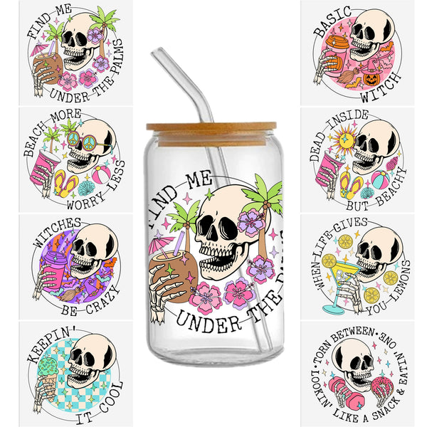 1pc UV DTF Cup Wrap Decals Skeleton Horror ghost halloween Series For Any Hard Surface, Scratch-Resistant Decals With Vibrant Colors & UV DTF Transfer Sticker Waterproof Sticker For Libbey Glass Cups 16OZ DIY Tumbler Furniture gift