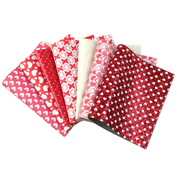 Valentine's Day heart love glitter Faux Synthetic Leather Set 7piece/set 7.7*12.9inch Fabric Sheets For DIY Bows Leather Crafts Handmade Material