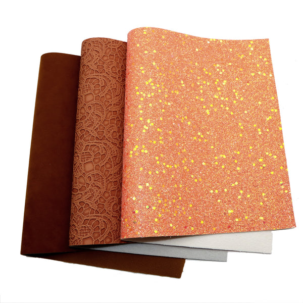 3pcs/set chunky glitter sequins lace Faux Synthetic Leather Set 7.7*12.9inch Fabric Sheets For DIY Bows Artificial Leather Crafts Handmade Material