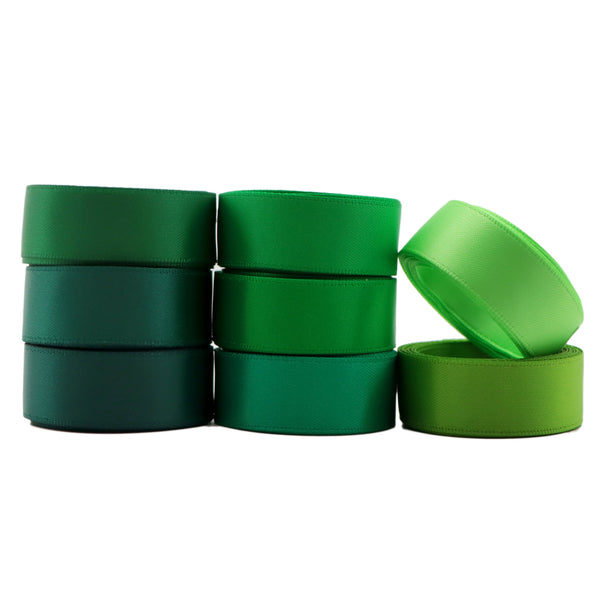 8 Roll, 0.63Inch/16mm X 2 Yards/roll Solid Color Green Series Satin Ribbon Set For Gift Wrapping Ribbon Holiday DIY Craft Ribbons For Home Party Decor