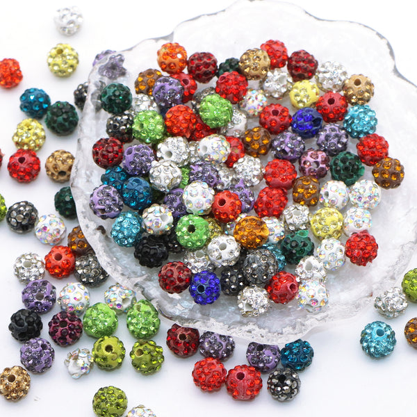 10Pcs 8mm Faux Rhinestone Polymer Clay Beads Mixed Color Loose Spacer Beads with Hole for Jewelry Making DIY Bracelet Necklace Chain Earrings Charm Bangle Decors Craft Pen Supplies