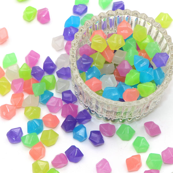 20PCS/lot Plain Color Octagonal Rhombus Glow In The Dark Stone Hexagon Beads Without Hole For Jewelry Making DIY Fashion Bracelet Key Bag Chain Handmade Crafts Supplies