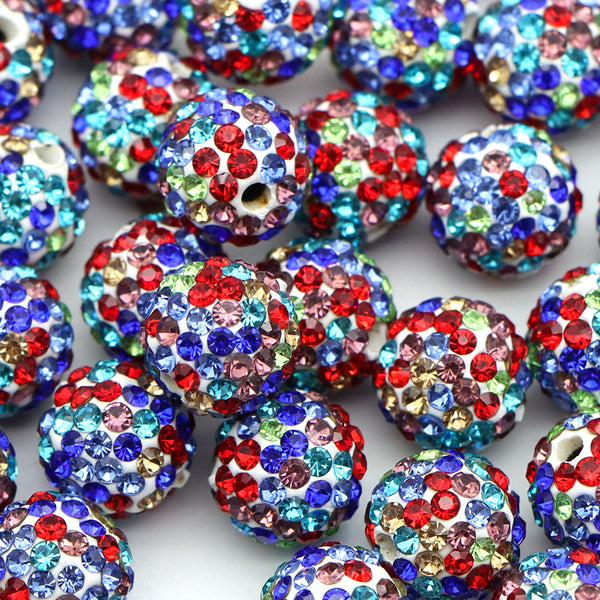 5Pcs Faux Rhinestone Polymer Clay Beads Rainbow Color Loose Spacer Beads with Hole for Jewelry Making DIY Bracelet Necklace Chain Earrings Charm Bangle Decors Craft Pen Supplies