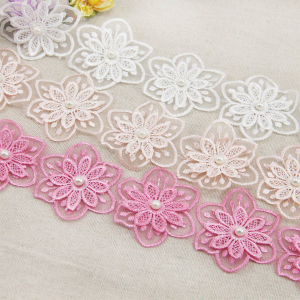 1 Yard 6cm/2.3inch Flower Pearl Beaded Embroidered Flower Lace Ribbon Beaded Fringe Fabric Underwear Clothing Curtain Wedding Dress Sewing