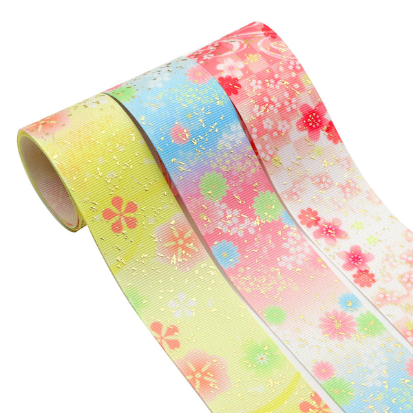 1 Roll,1.5Inch/38mm X 5 Yards/roll Golden Dots Foil Flower Print Grosgrain Ribbon For Gift Wrapping Ribbon Holiday DIY Craft Ribbons For Home Party Decor