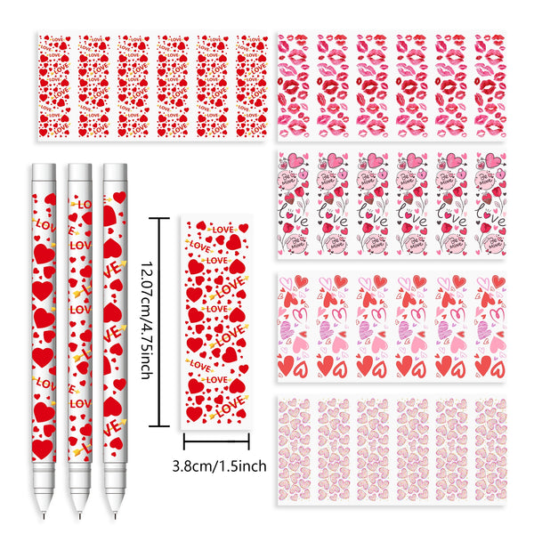 20-Pack Valentine's Day Pen Wraps - UV DTF Decals, heart & lips Designs, PVC Vinyl Sticker Wrappers for Epoxy Craft Pens - Valentine's Day Themed Pen Decoration Supplies