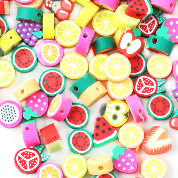 Mixed Fruit polymer Clay Beads Set,Watermelon Lemon Strawberry Apple,DIY Charms For Bracelet, Necklace, And Jewelry Making,50pcs/pack