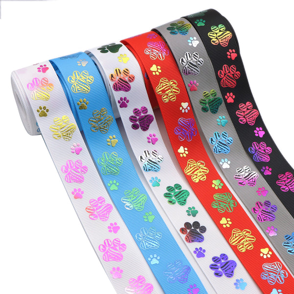 Dog Paw Print Grosgrain Ribbon, 2.2cm Colorful Foil - Perfect for DIY Hair Bows, Crafts, Wedding Decor, Party Favors, and Gift Wrapping