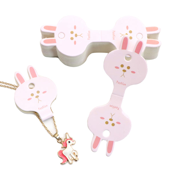 100pcs 1.38x3.54inch Fashion Cute Rabbit Shape Pattern Painting Style Paper Cardboard Jewelry Earrings Display Tag Display Cards DIY Packaging Practical Convenient Jewelry Package Display Supplies