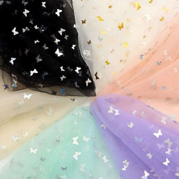 1pc 62.9x19.68inch(160x50cm) Mesh Tulle Fabrics, Colorful Pre-cut Butterfly Fabrics for Wedding Dresses, Dress Skirt and DIY Garment Sewing Accessories