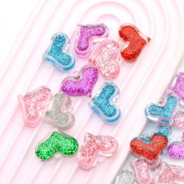 10Pcs Glitter Transparent Star Heart Resin Charms Pendant with Flatbacks Mix Color - Ideal for DIY Crafts, Jewelry, Phone Cases, Hair Accessories, Cups, Nail Art, and Stationery Decorations