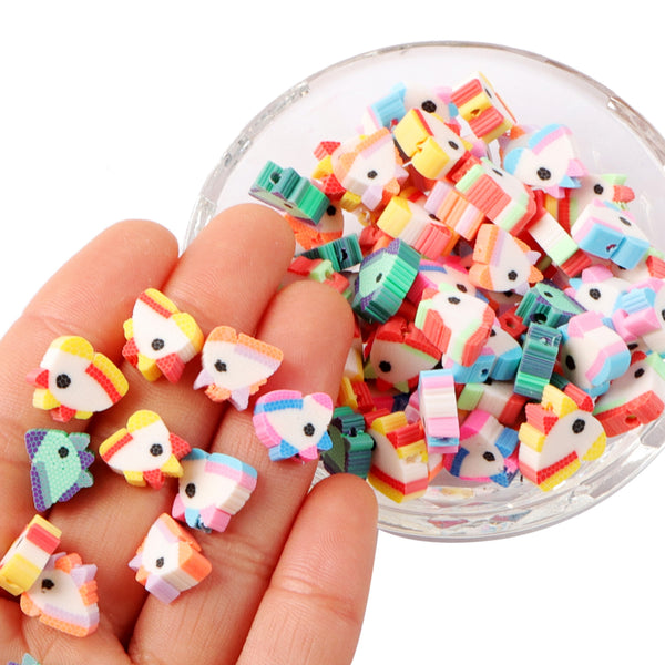 50 Pcs Colorful Rainbow Unicorn Design Polymer Clay Beads Spacer Loose Bead With Hole For Jewelry Making DIY Necklace Bracelet Accessories Mix colors