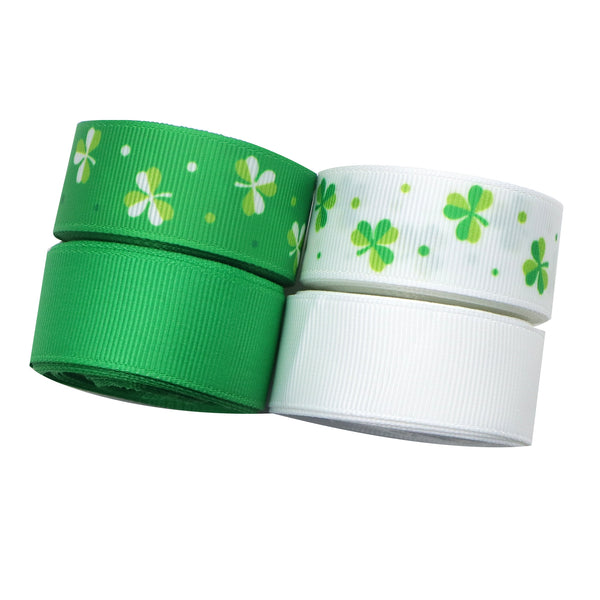 4 Rolls, 0.86Inch/22mm X 5 Yards/roll Shamrock Printed Grosgrain Ribbon Set For Gift Wrapping Ribbon Holiday DIY Craft Ribbons For Home Party Decor