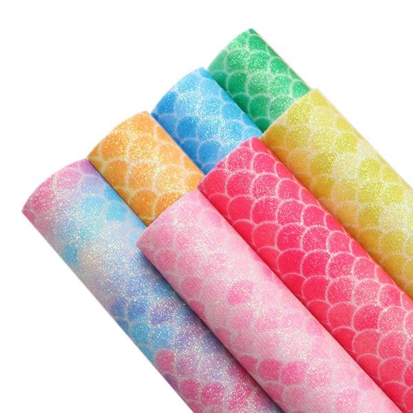 A5 fine glitter fish scales Faux Synthetic Leather Set 7piece/set 5.9*8.26inch Fabric Sheets For DIY Bows Leather Crafts Handmade Material