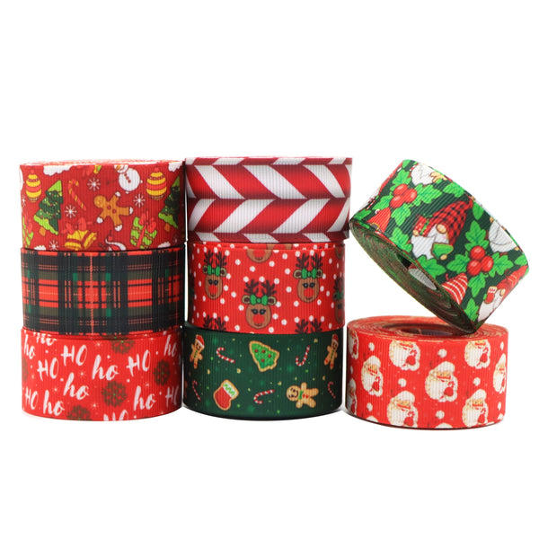 Set, 8rolls, Christmas Santa Reindeer Grosgrain Ribbon Roll 25mm/1inch Ribbon Set For Gift Package Wrapping, Hair Bow Clip Accessory Making, Crafting Holiday Wreaths Decor, Home Decor, Theme Party Decor