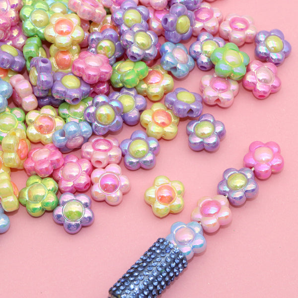 10pcs/pack  Available in multiple colors 3d resin glossy Block Flat Acrylic Flower Beads, For DIY Bracelet Necklace Earring Keychain Phone Chain Jewelry Making Accessories，diy pen bead Accessories