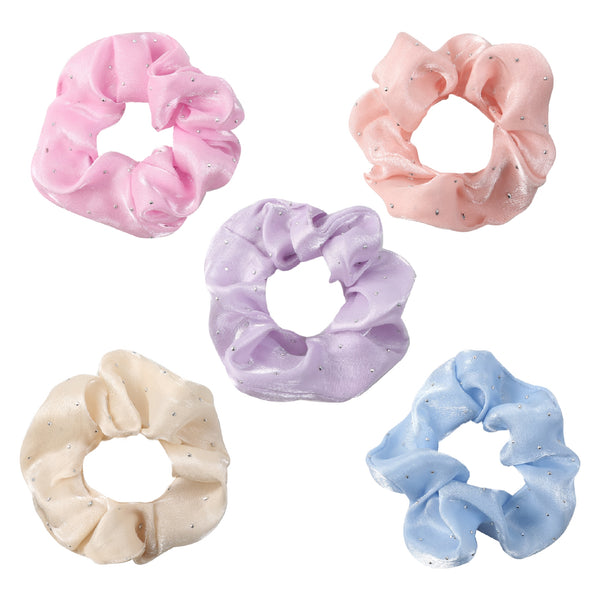 1Pc Elegant Satin Scrunchie Set with Rhinestones - Cute & Simple Hair Ties for Women and Girls, Solid Color