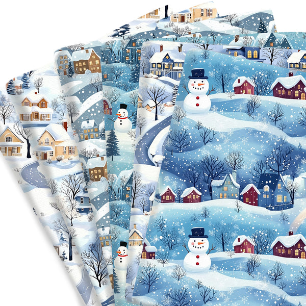 1pc Winter Snow House Series Snowman Pattern Quilting Fabric-57x19.68inch(145x50cm) Polyester Cotton Craft Fabrics DIY Handmade Projects Doll Clothes Fabric Precut For Patchwork Craft(108gsm)