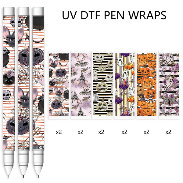 12pcs/set UV DTF Halloween Pumpkin Eyes Ghost series Pen Wrapping Decals UV DTF Vinyl Stickers Waterslide Epoxy Pen Wrapper For Craft Pen Gift