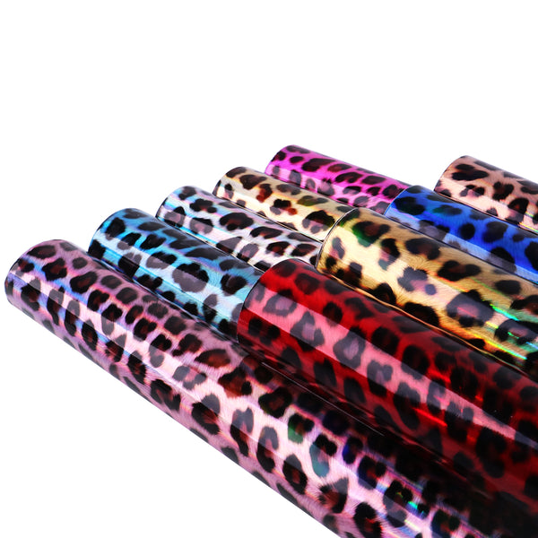 1pcs leopard Laser Faux Synthetic Leather  7.7*12.9inch Fabric Sheets For DIY Bows, Waist Belt, Earrings, Handbag, Phone Case, Pencil Case ,Shoes Bags Artificial Leather Crafts Handmade Material