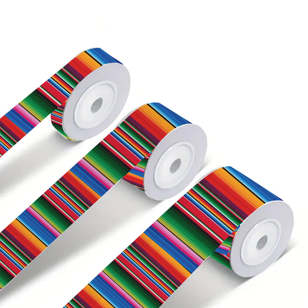 Serape Mexican Stripe Grosgrain Ribbon - 5 Yards, 1-Inch Wide, Perfect for Gift Wrapping, Wedding Decor, DIY Bows & Crafts