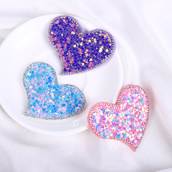 2 PCS Heart-Shaped rhinestone and sequins patch for DIY Jewelry, Hair Accessories, Brooches, and Craft Patches For Clothing,