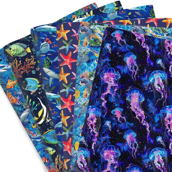 1pc Ocean Series Jellyfish Dolphin Seaweed Coral Shark Fish Pattern Quilting Fabric-17.7x19.68inch(45x50cm) Polyester Cotton Craft Fabrics DIY Handmade Projects Doll Clothes Fabric Precut For Patchwork Craft(108gsm)