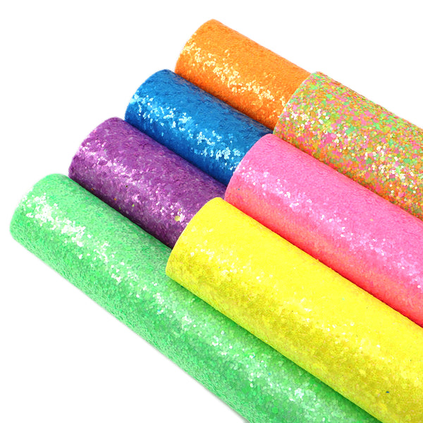 Fluorescent series chunky glitter Faux Synthetic Leather Set 7piece/set 7.7*12.9inch Fabric Sheets For DIY Bows Leather Crafts Handmade Material