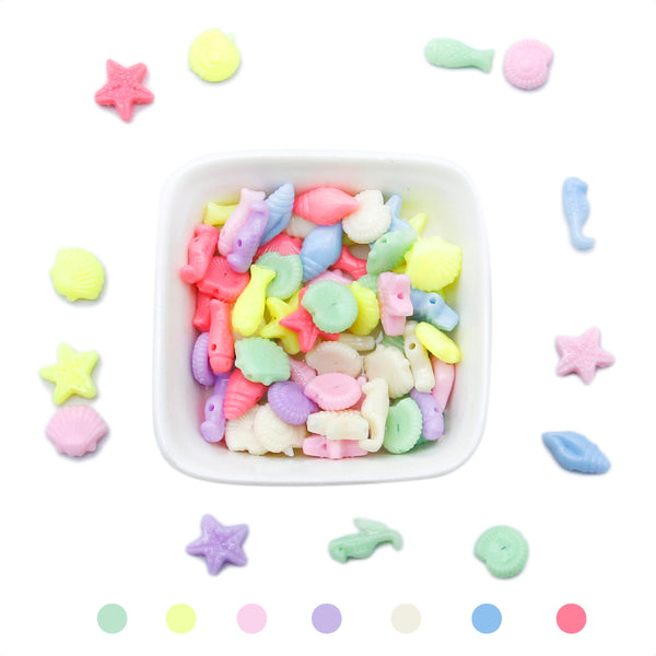 20g/pack about 95pieces, Makaron candy-color Marine fish/shell series Random Color  with hole Acrylic Beads For DIY Bracelet Necklace Jewelry Making Material,For Jewelry Making Beads For Bracelets,Hair accessories jewelry accessories