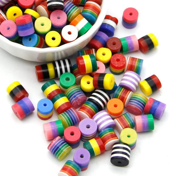 10Pcs  Color gradient stripes Beads Loose Spacer Acrylic Beads with Hole for Jewelry Making DIY Bracelet Necklace Chain Earrings Charm Bangle Decors Craft Supplies